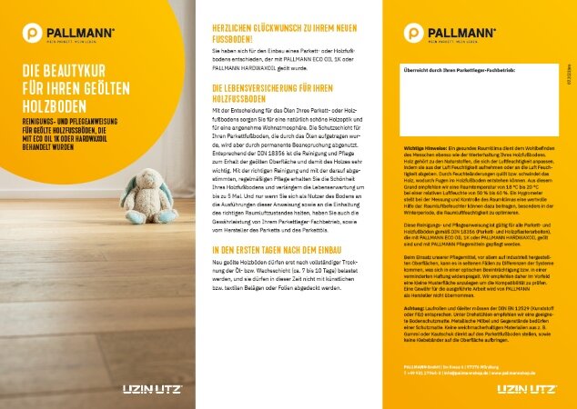  PDF Pflegeanweisung für geölte Holzfußböden, die mit Eco Oil 1K behandelt wurden