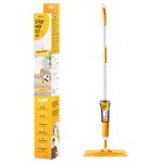 Der Spraymop aus dem Produkt-Set ist neben dem dazugehörigen Umkarton platziert. Beide stehen vor einem weißen Hintergrund frei.